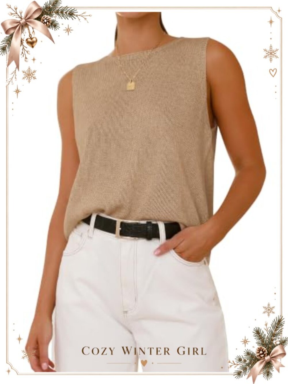 Loose Sleeveless Ribbed Knit Tank Top Crew Neck Sweater Vest Women
